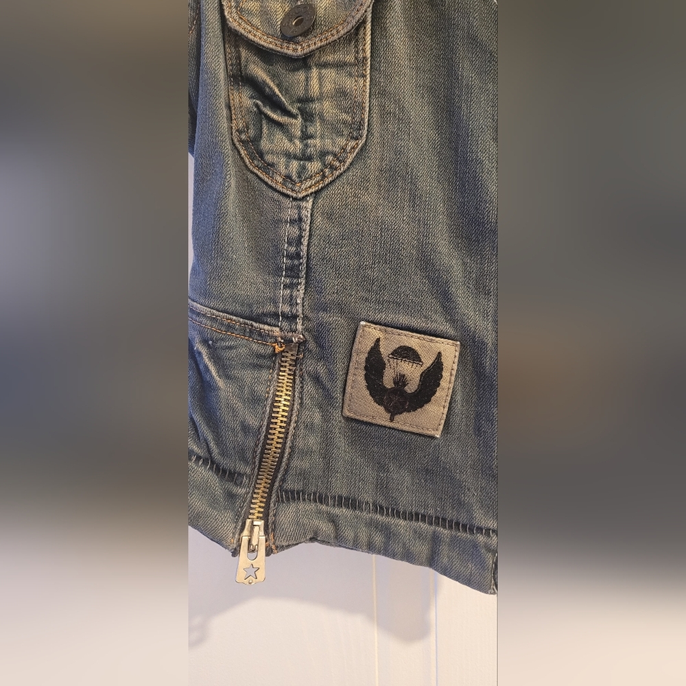 Vintage Levi's Red Dark Blue Denim Moto Vest M - Picture 3 of 7